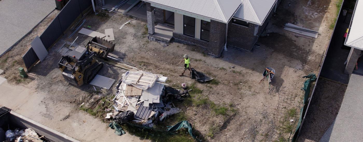 Construction site waste removal in progress